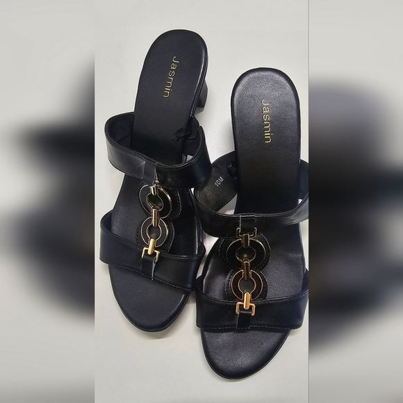 Jasmin Black Sandals with Gold Details Size 10; 2.5 In Heel - Picture 2 of 5